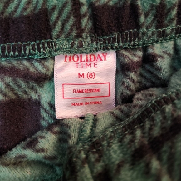 Green and Black Plaid Kids Pajama Pants Size 8 Holiday Time Polyester Fleece - Picture 2 of 4